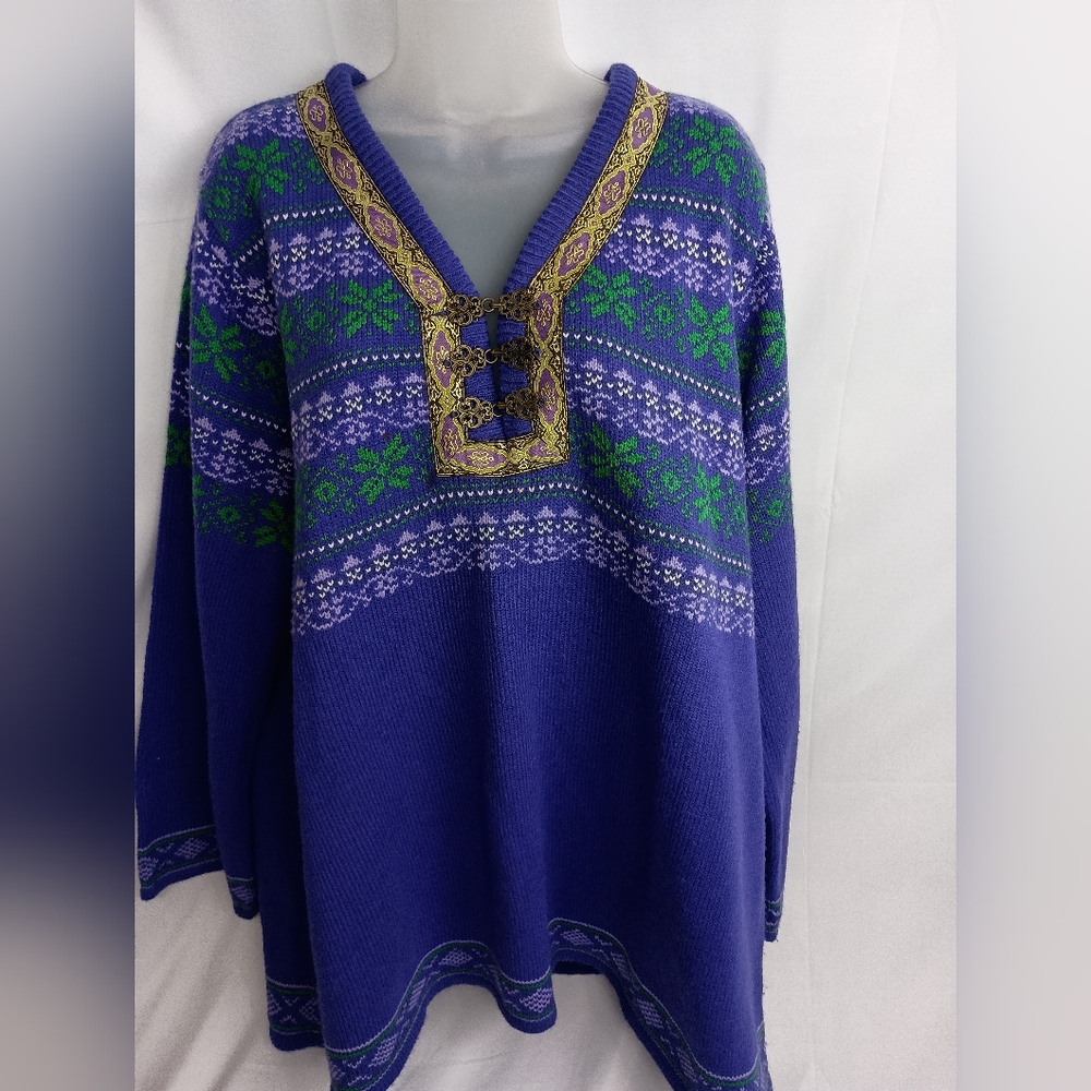 Denim 24/7 vintage Fair Isle Pullover Sweater 1X christmas holidays‎ (#1,338)(C)